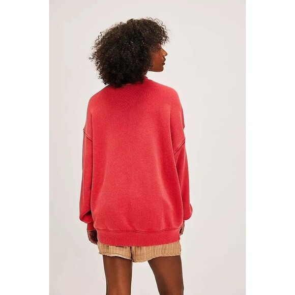Free People Diana Sweatshirt Top Graphic Printed Oversized Slouchy Red L 284044 - Picture 6 of 10